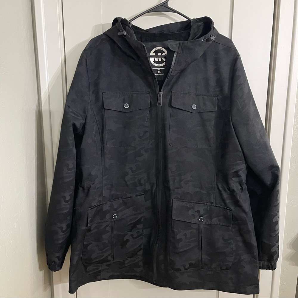 Michael Kors Hooded XL Women’s Anorak Fleece Jacket Black Camo Print